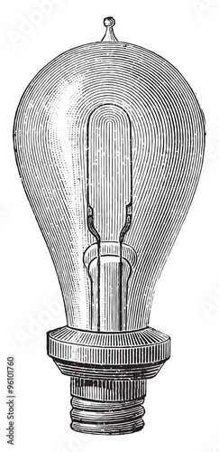 Photographie Edison's incandescent lamp, vintage engraving.