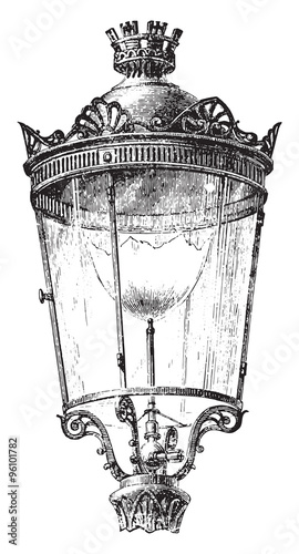 Lantern with intensive gas nozzle for lighting the streets of Pa