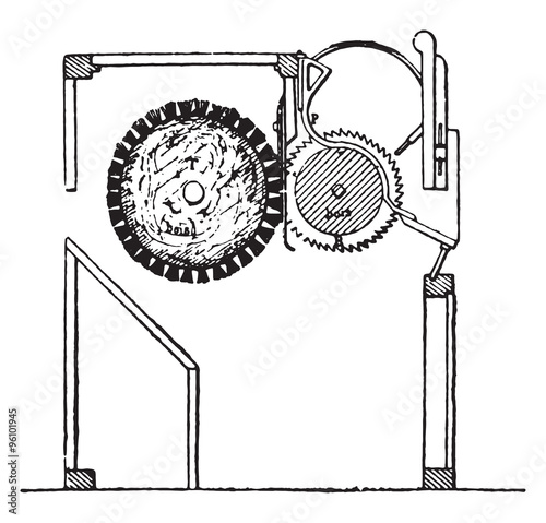 Cotton gin a so-called saw-gin, vintage engraving.