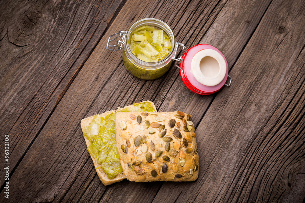 homemade leek marmalade with breadroll homemade leek marmalade with breadroll