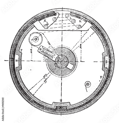 Clutch pulley according to plan cutting friction., vintage engra