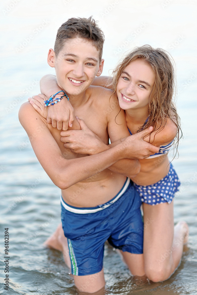 Portrait of a boy and girl in summer Portrait of a boy and girl in summer