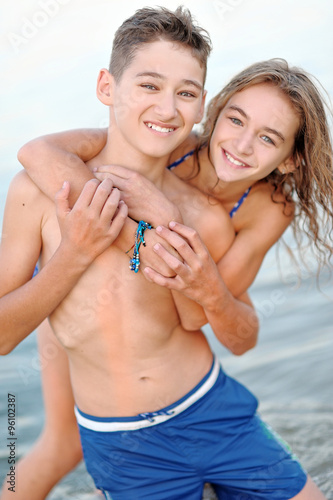 Portrait of a boy and girl in summer