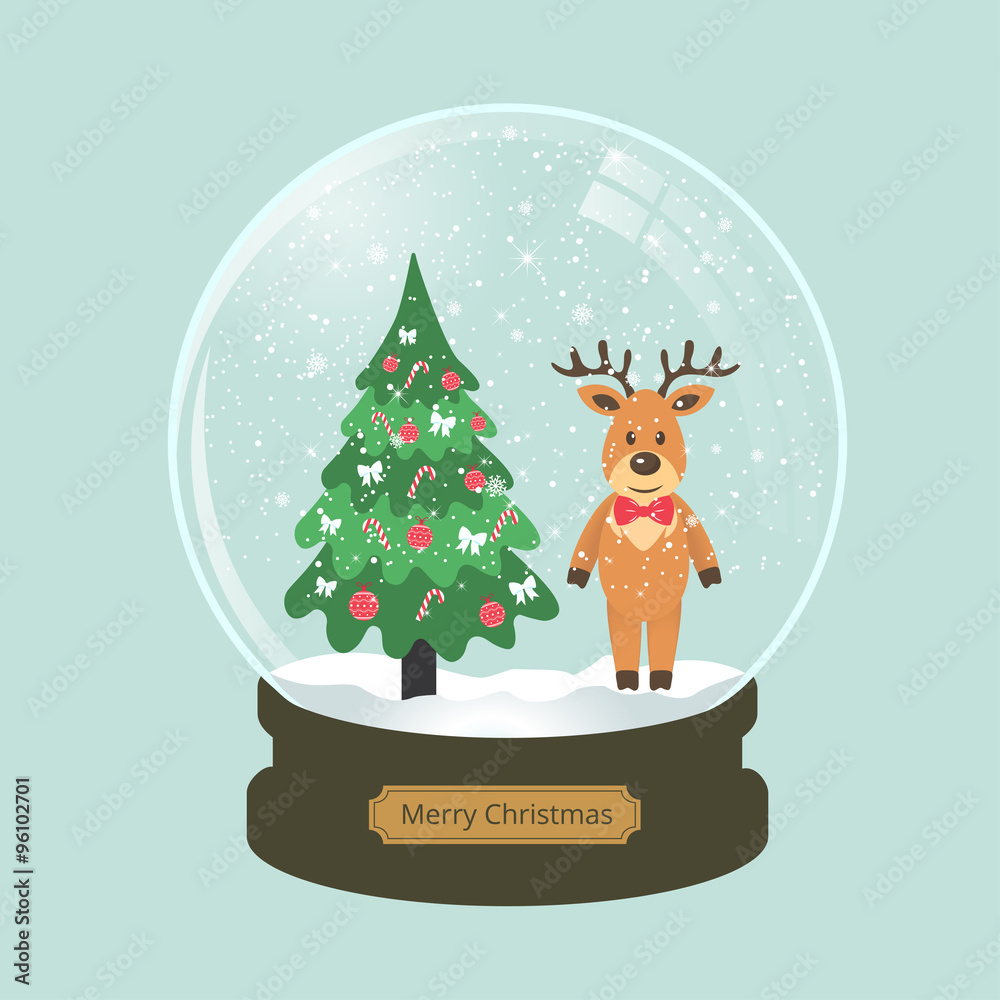 christmas snow globe with deer and fir-tree christmas snow globe with deer and fir-tree