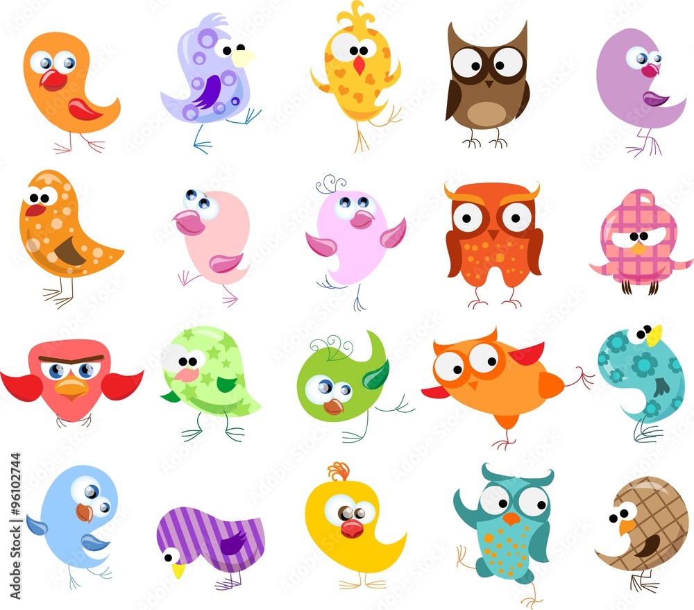 Set of vector cartoon birds