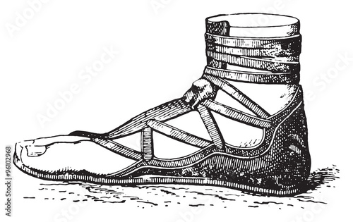 Greek shoe, vintage engraving.