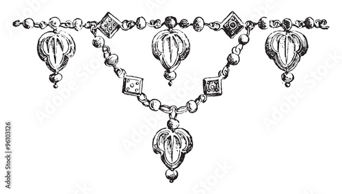 Fragment of necklace, vintage engraving.