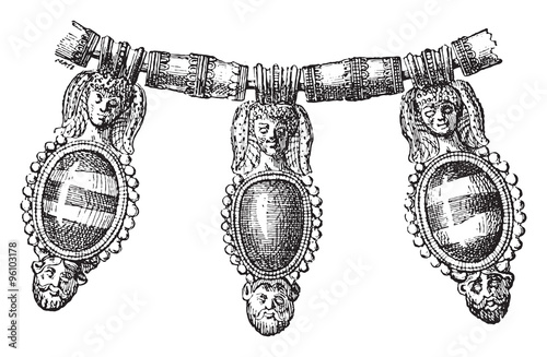 Fragment of necklace, vintage engraving.
