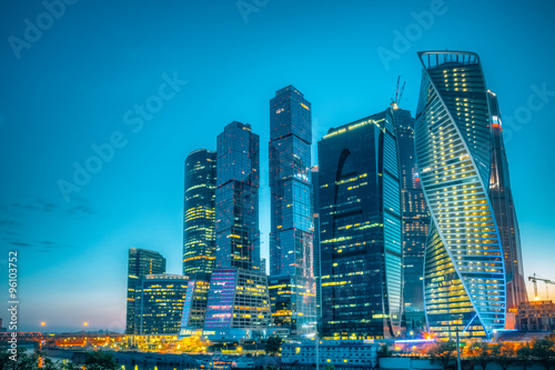 Buildings Of Moscow City Complex Of Skyscrapers At Evening  in n © Grigory Bruev