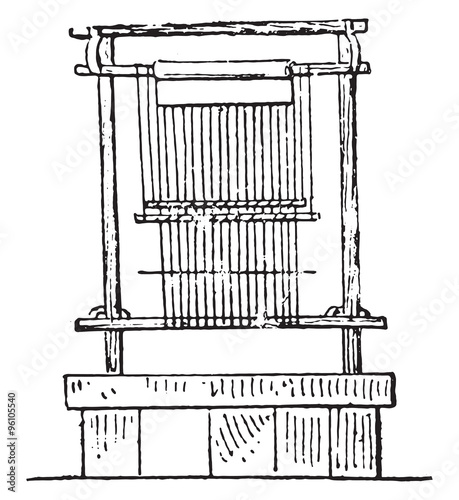 Egyptian loom, vintage engraving.