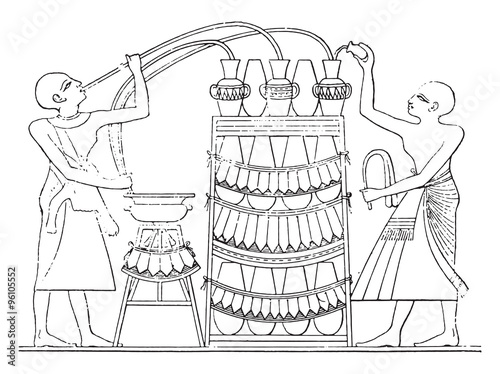 The Egyptian siphon, vintage engraving.