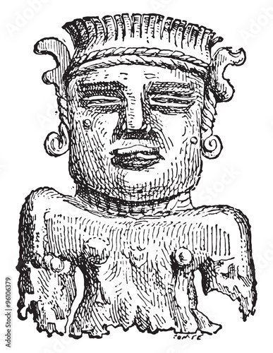 Gold figurine found at Adloun, vintage engraving.