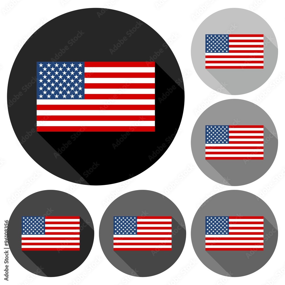 USA (American) flag icons set with long shadow USA (American) flag icons set with long shadow