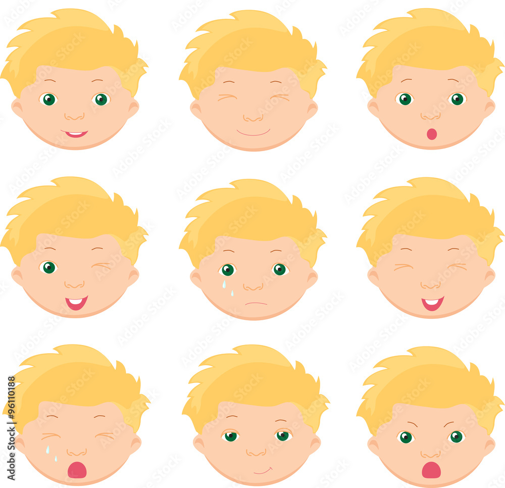 Boy emotions: joy, surprise, fear, sadness, sorrow, crying, laug Boy emotions: joy, surprise, fear, sadness, sorrow, crying, laug