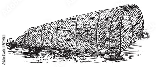 Fishing without the fisherman, vintage engraving.