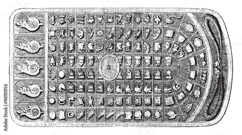 Phra Bat, or divine foot print of Buddha, vintage engraving.