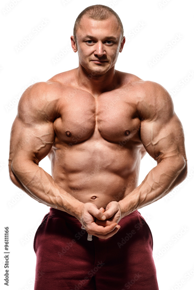 bodybuilder posing. Handsome power athletic guy male. Fitness mu