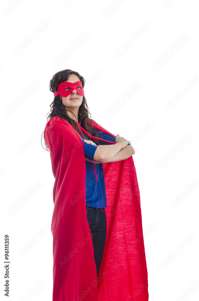 Fototapeta premium Woman superhero with red cape.