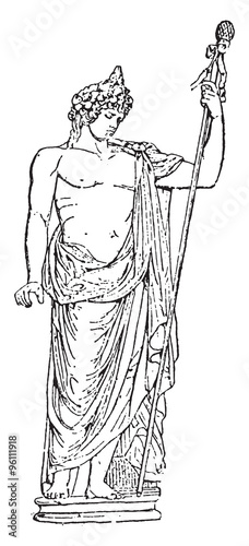 Bacchus, vintage engraving.