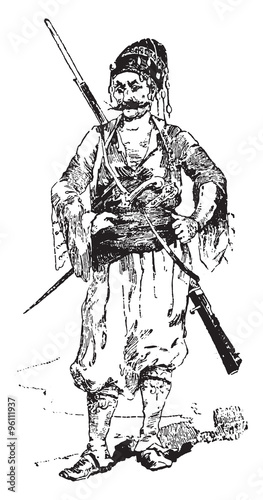 Bashi-bazouk, vintage engraving.