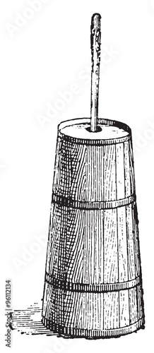 Butter churn, vintage engraving.