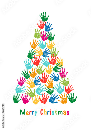 Hand print Christmas tree, vector