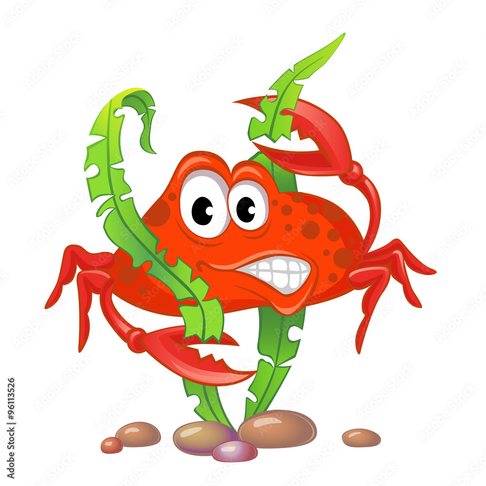 Cute cartoon crab and algae Stock Vector | Adobe Stock