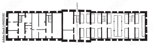 Map of the infantry barracks of Blois, vintage engraving.