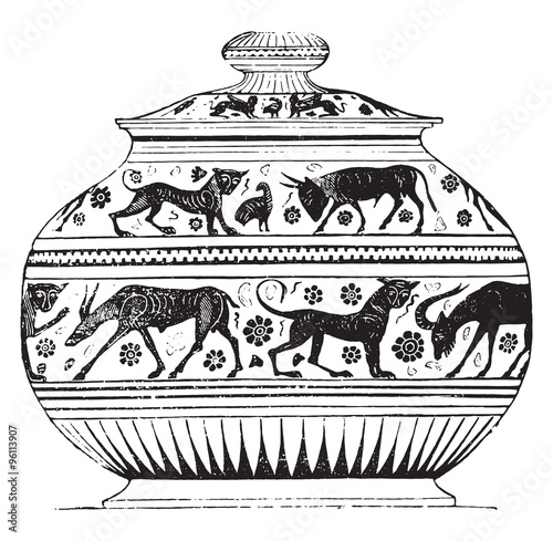 Greek vase, vintage engraving.