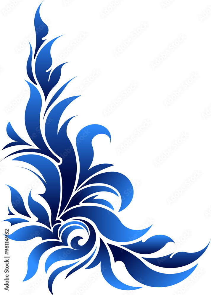 Vector decorative floral corner in blue tones.