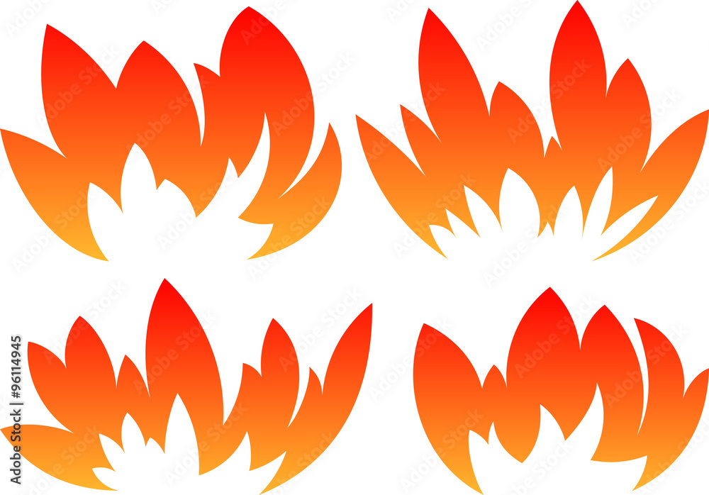Set of 4 vector fires in cartoon style Set of 4 vector fires in cartoon style