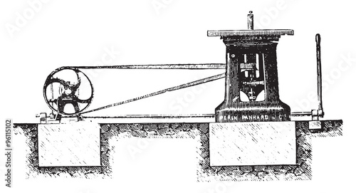 Spindle moulder Elevation, vintage engraving.