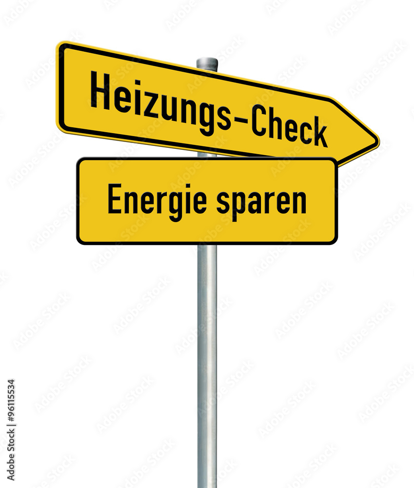 Heizungs-Check 18 / Richtungsschild "Energie sparen", freigestel Stock  Illustration | Adobe Stock