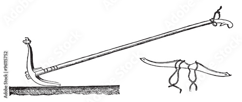 Ceylon with his plow yoke, vintage engraving.