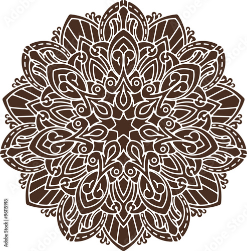 Abstract vector black round, heptagon lace design - mandala, eth