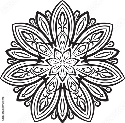 Abstract vector black round, heptagon lace design - mandala, eth