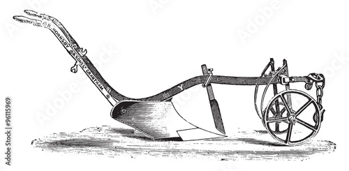 Plow Y Hornsby for light soils, vintage engraving.