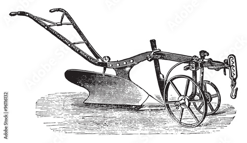 Technology of plow of Bajac-Delahaye, vintage engraving.