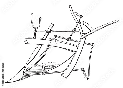 Brabant Wasse plow, Henri Andrieux, vintage engraving.