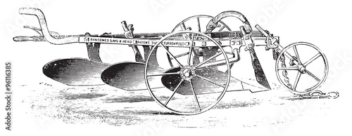 Trisoc Ransomes earth to turn down the field, vintage engraving.