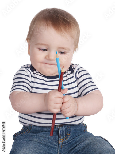 cute little boy with colorful pencils