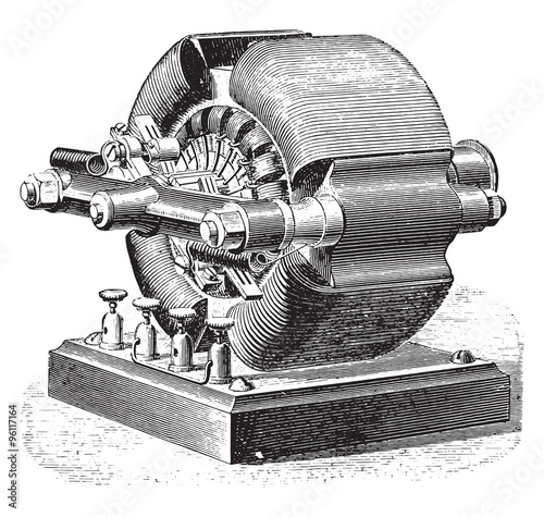 Canvas Print Pacinotti Dynamo-Meritens, vintage engraving.