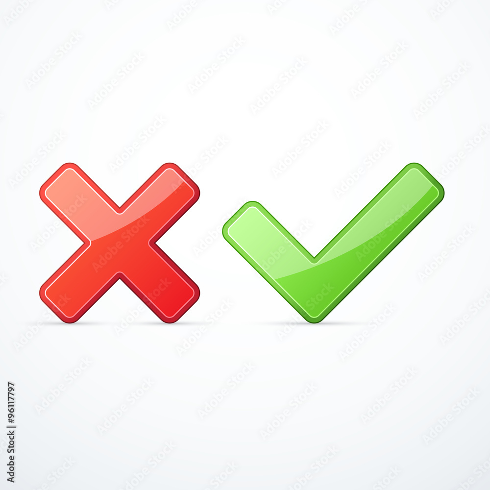 Check marks. Tick and cross. Check marks. Tick and cross.