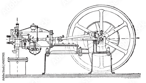 Side elevation of an Otto engine, the frame being assumed sectio