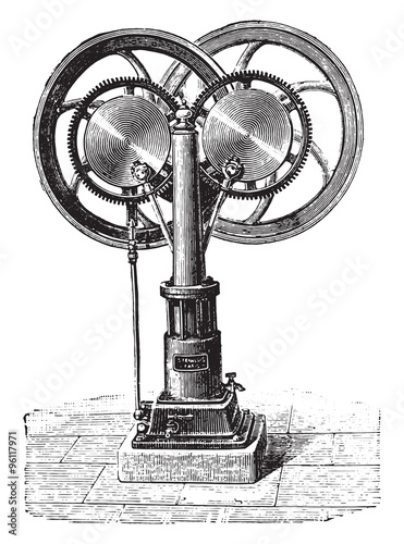 Francois engine, the first type, two inclined rods, vintage engr