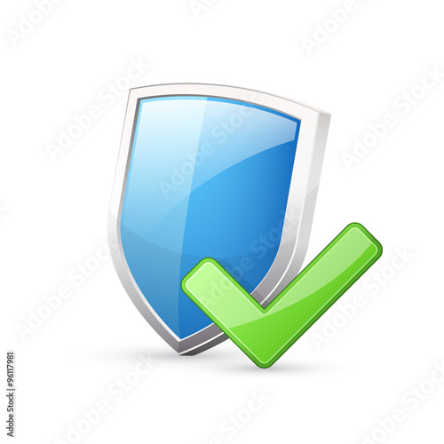 Blue shield with green check mark