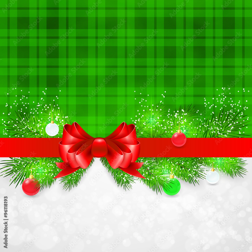 Christmas background with fir twigs and christmas balls. Vector illustration