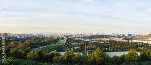 Panoramic view of Madrid  Spain from the Manzanares Lineal Park