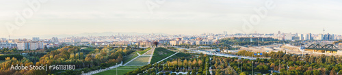 Panoramic view of Madrid, Spain from the Manzanares Lineal Park