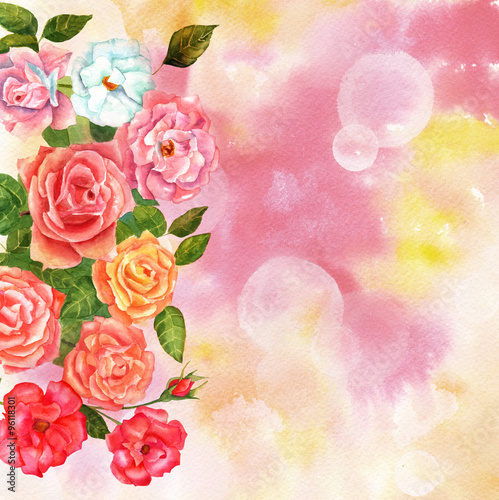 Fototapeta Naklejka Na Ścianę i Meble -  Bouquet of vintage roses on abstract pink background